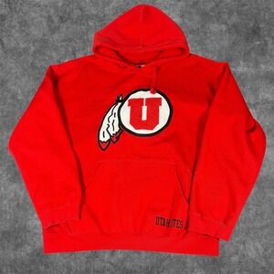 Pro Player Hoodie Mens L Red Good Utah Utes Embroidered Pullover Sweatshirt